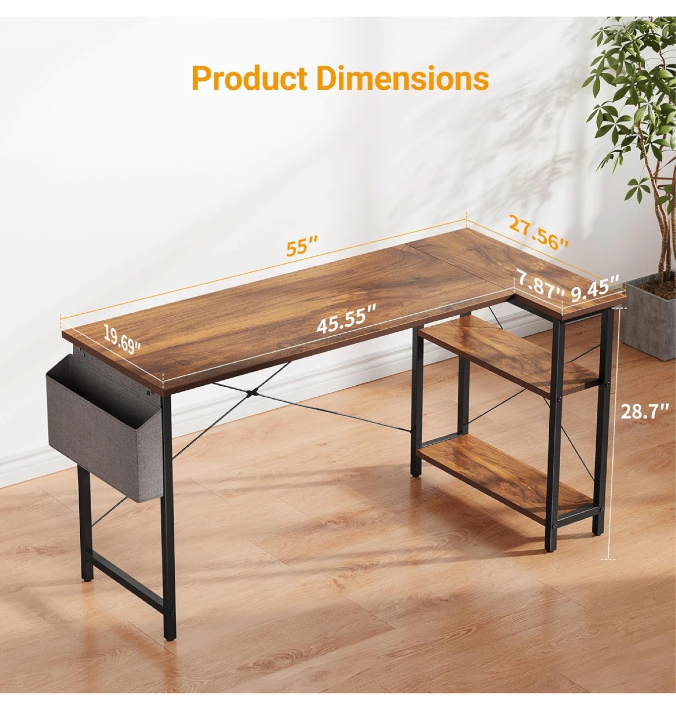 L-Shaped Computer Desk with Storage Bag - photo 3