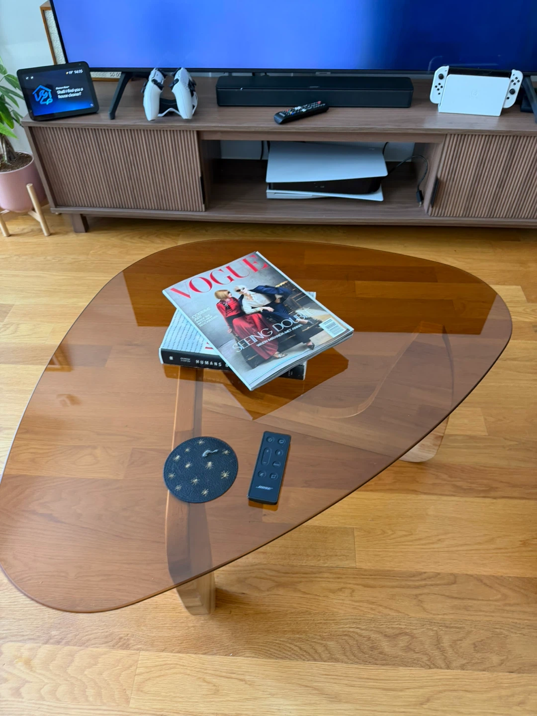 Glass Top Coffee Table with Wooden Base - photo 2