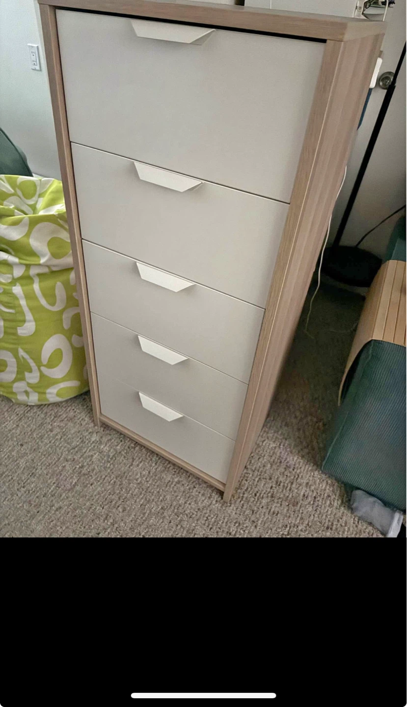 5-Drawer Chest of Drawers - Light Wood & White