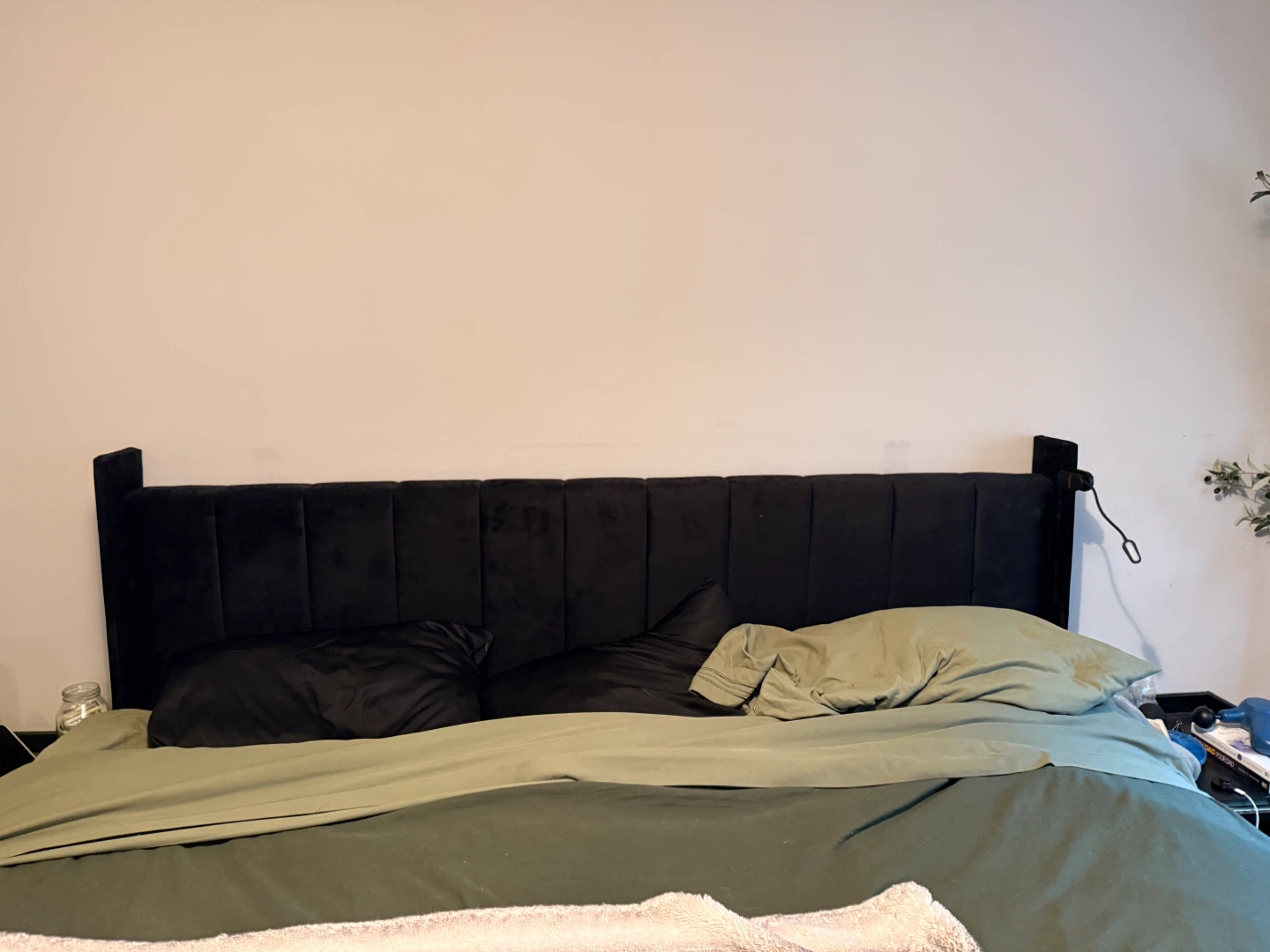 King Size Bed Frame - Black Velvet Upholstered Headboard - photo 4