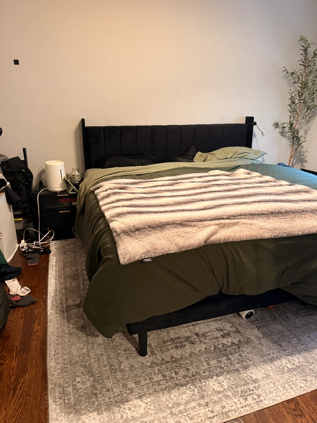 King Size Bed Frame - Black Velvet Upholstered Headboard