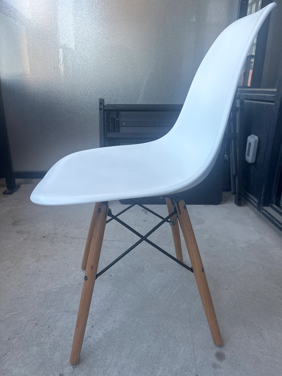 Two (2) STRUCTUBE White Side Chairs with Wood Legs