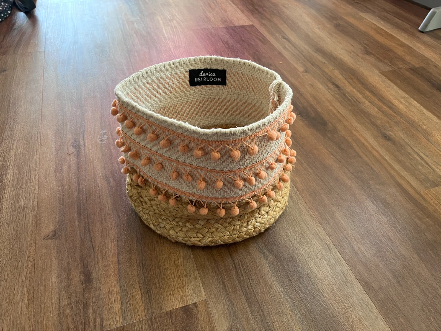 Danica Heirloom Woven Storage Basket with Pom Poms 🌱 - photo 3