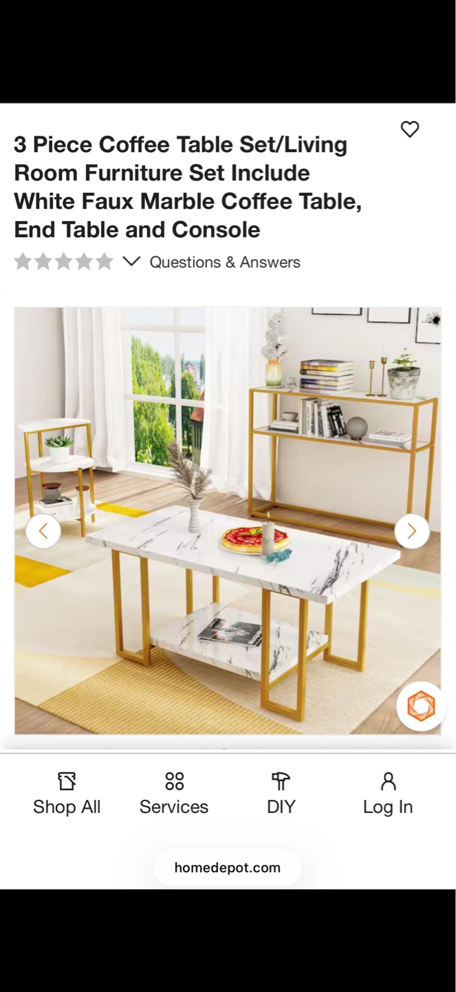 3 pieces Marble Effect Coffee Table and Side Table Set