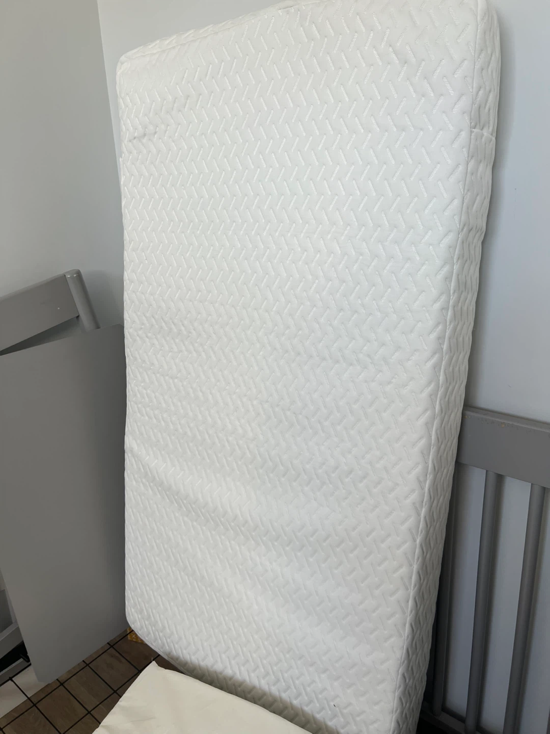 Grey Baby Crib with Mattress