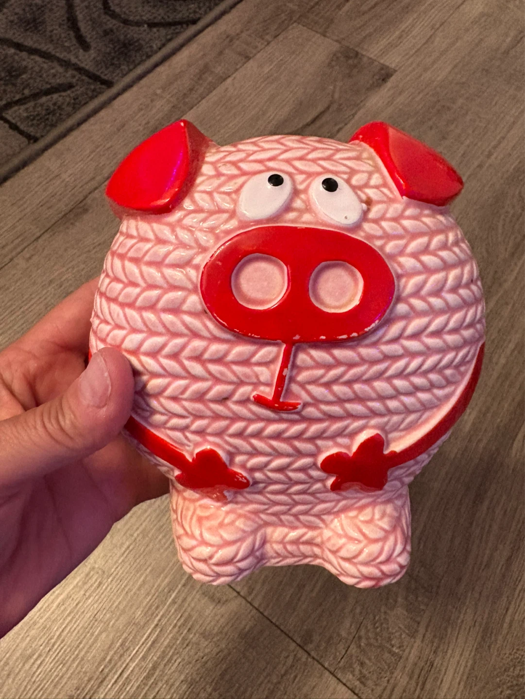 Vintage Japan’s 1960’s Pink Pig knitted Ceramic Piggy Bank