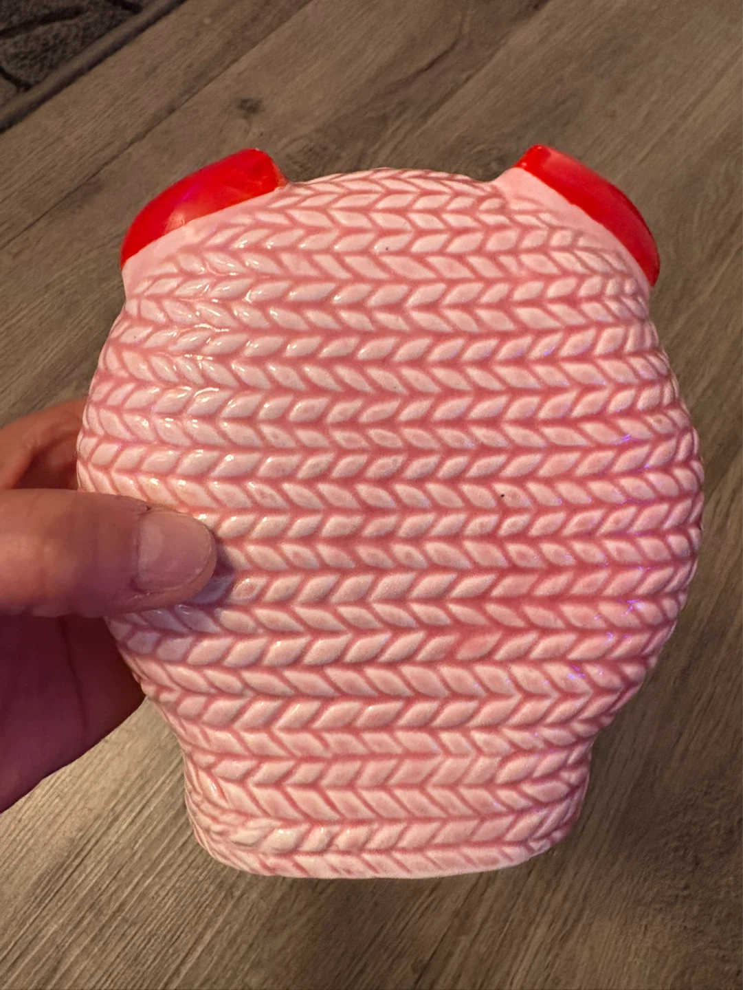Vintage Japan’s 1960’s Pink Pig knitted Ceramic Piggy Bank - photo 2