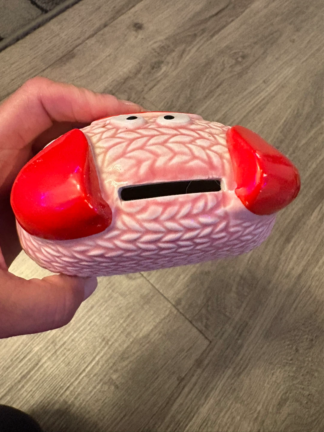 Vintage Japan’s 1960’s Pink Pig knitted Ceramic Piggy Bank - photo 3