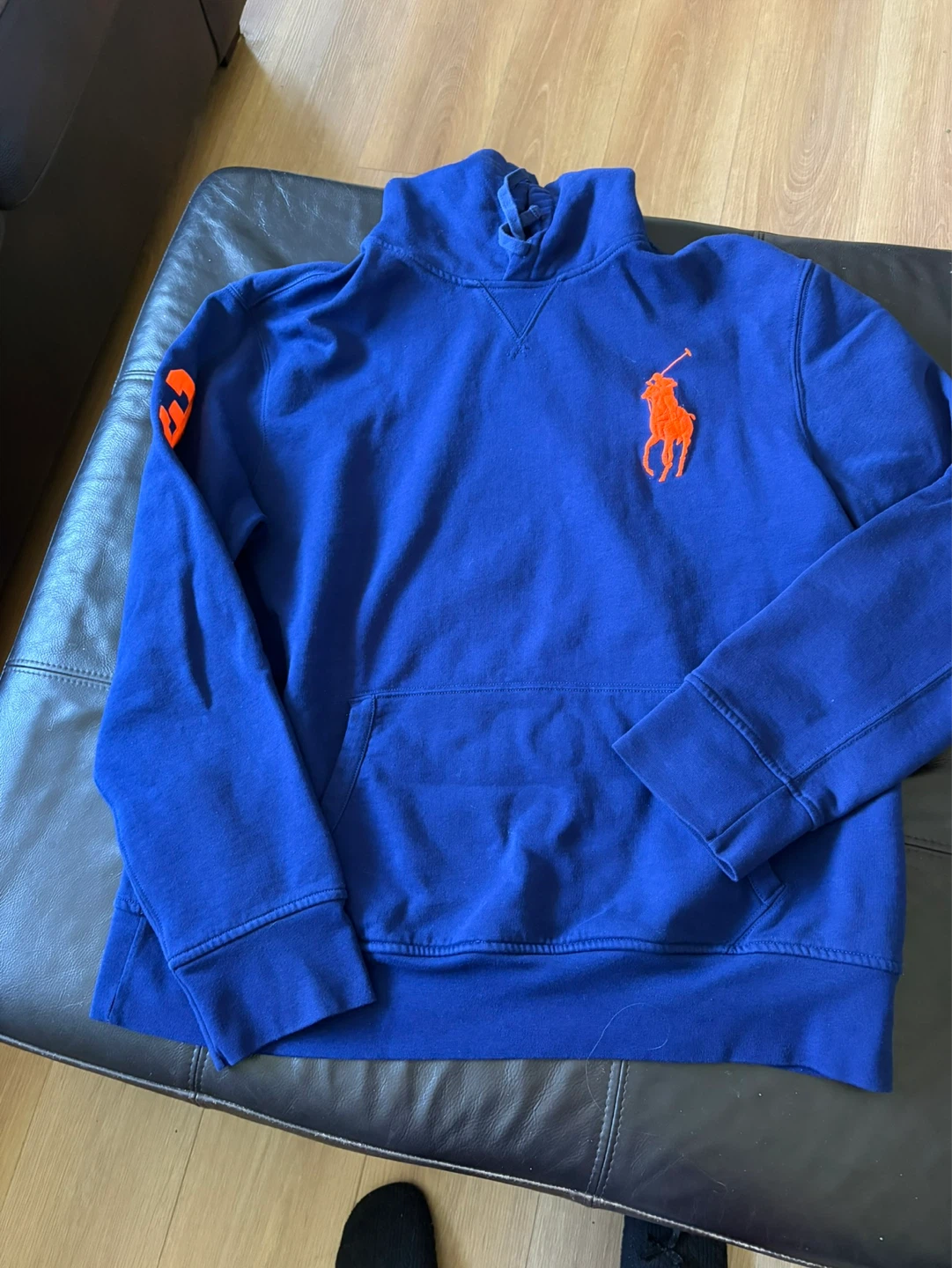Ralph Lauren Blue Hoodie with Orange Pony Logo