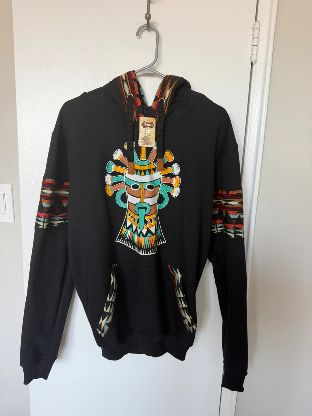 Ecuadorian Black Hoodie with Native Design