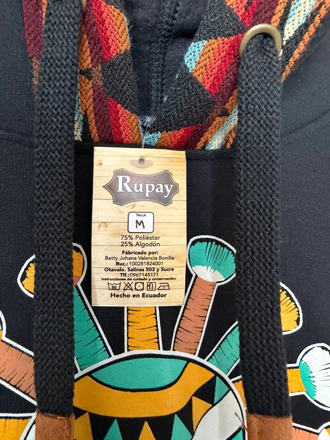 Ecuadorian Black Hoodie with Native Design - photo 2