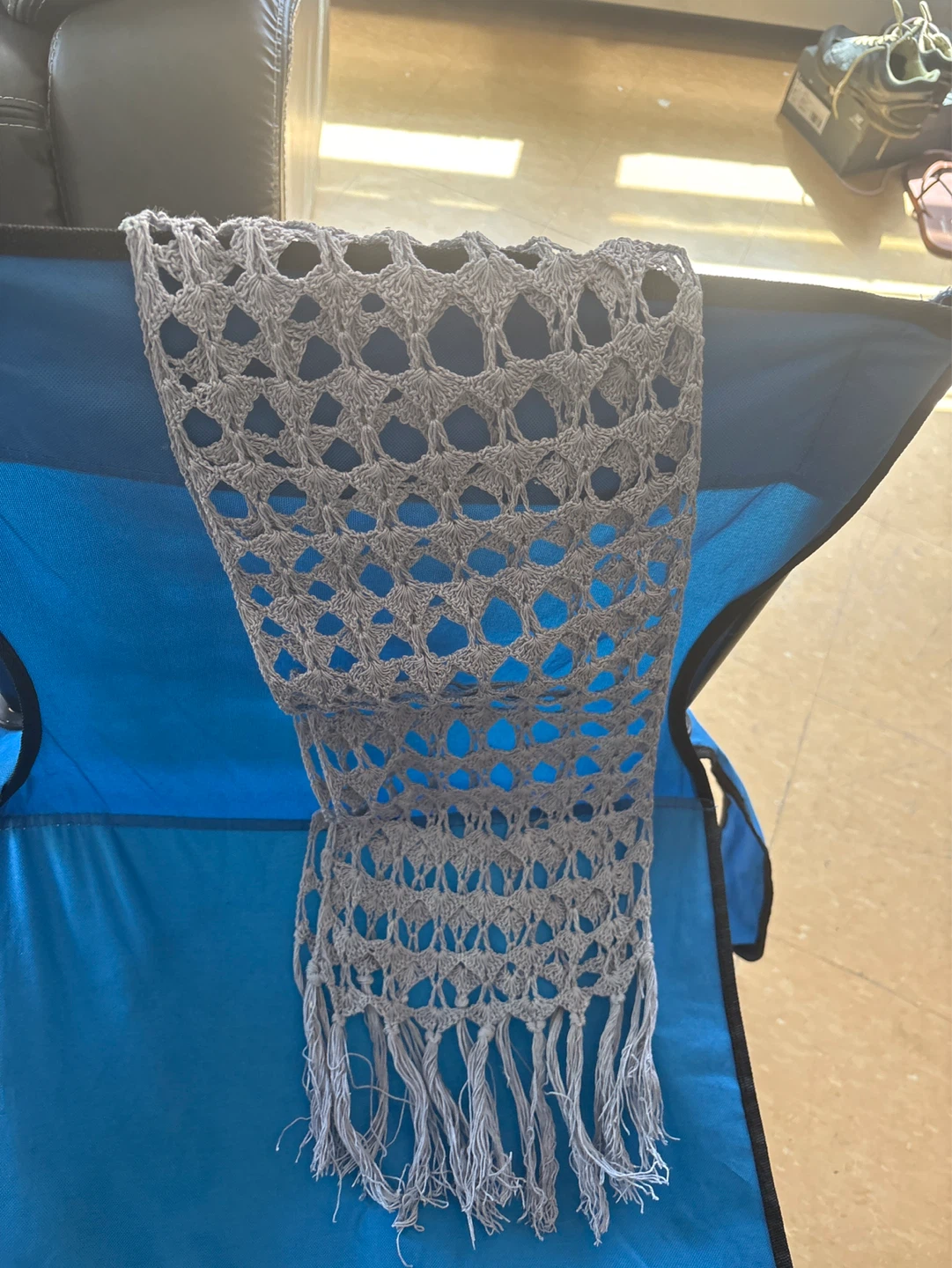Grey Crochet Scarf with Fringe