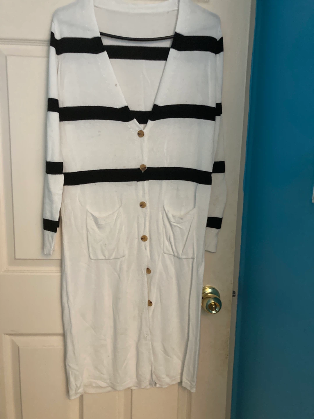 🌱White and black striped long cardigan