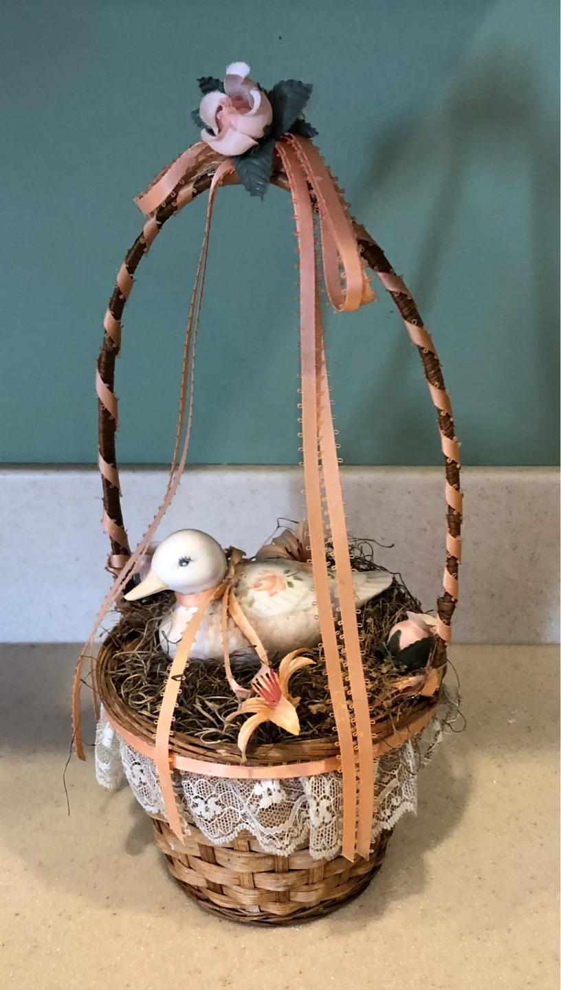 Decorative Basket with Duck Figurine
