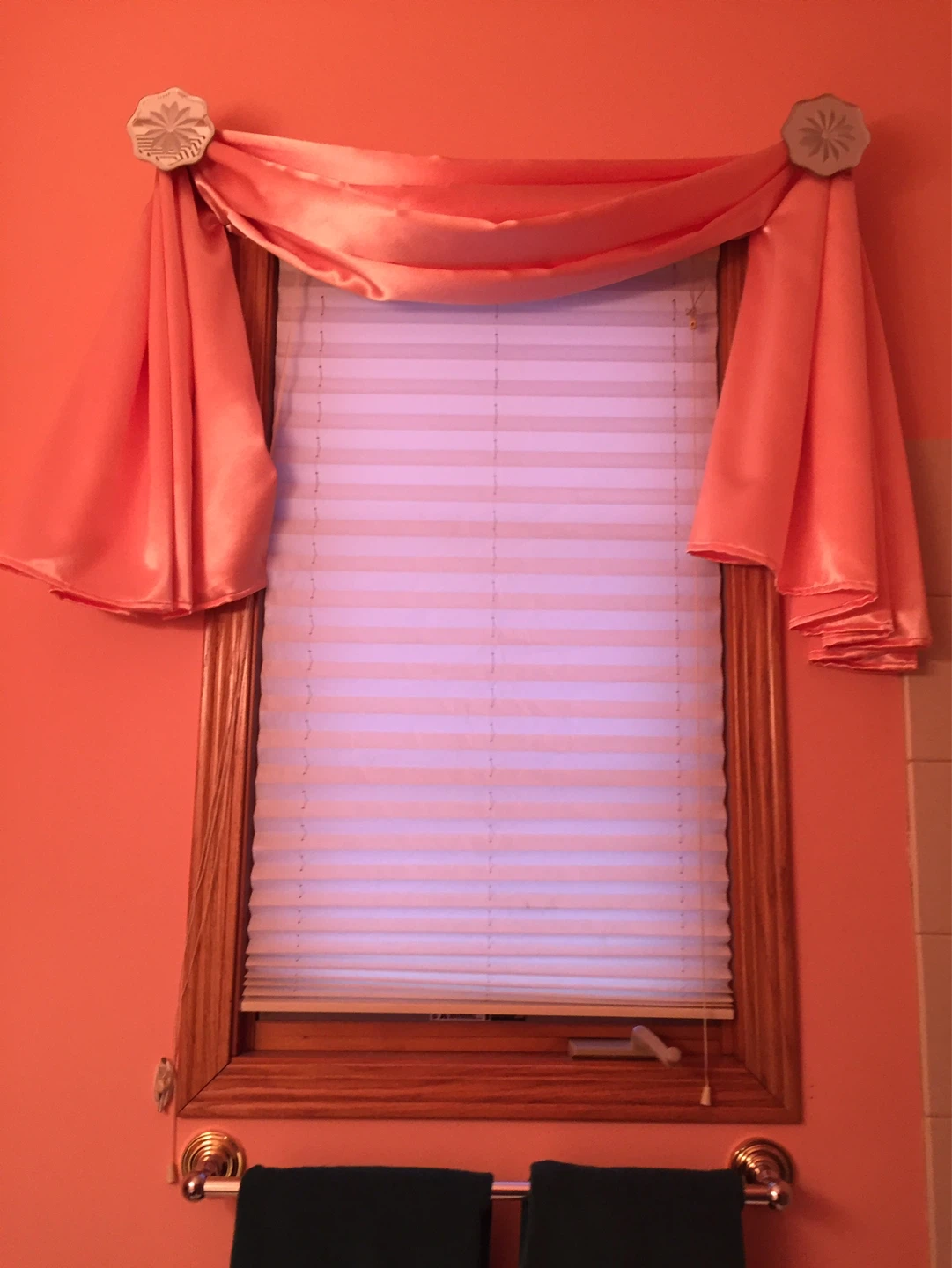 Coral Satin Window Swag Scarf