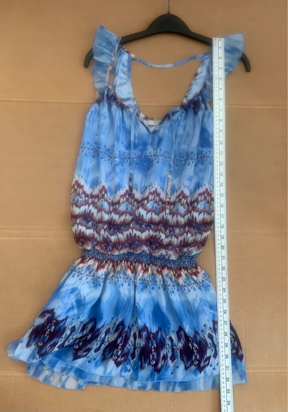 Blue Boho Print Smocked Waist Mini Dress - photo 3