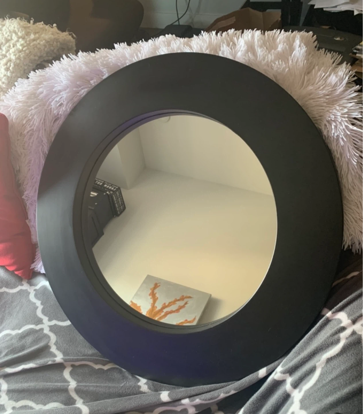 Accent Mirror, Round, in dark walnut colored frame