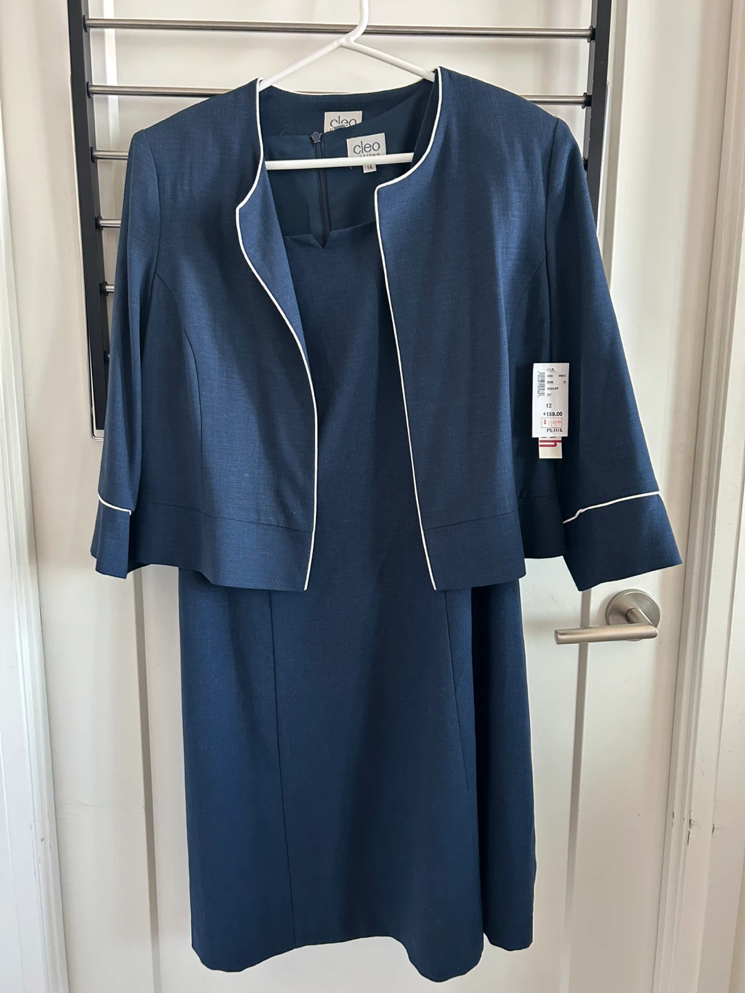 Cleo Women's Navy Blue Suit Dress with Jacket Size 12P - photo 2