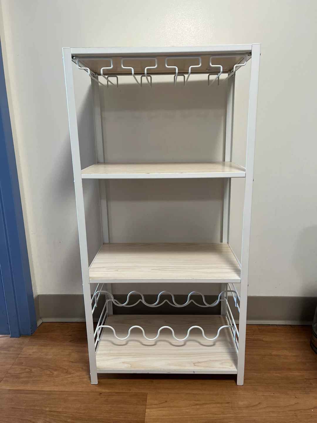 White Metal and Wood Wine Rack or Kitchen Shelf