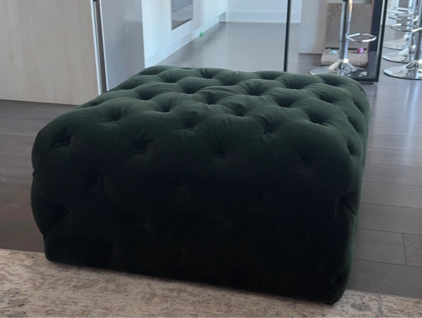 Deep Green Velvet Tufted Ottoman