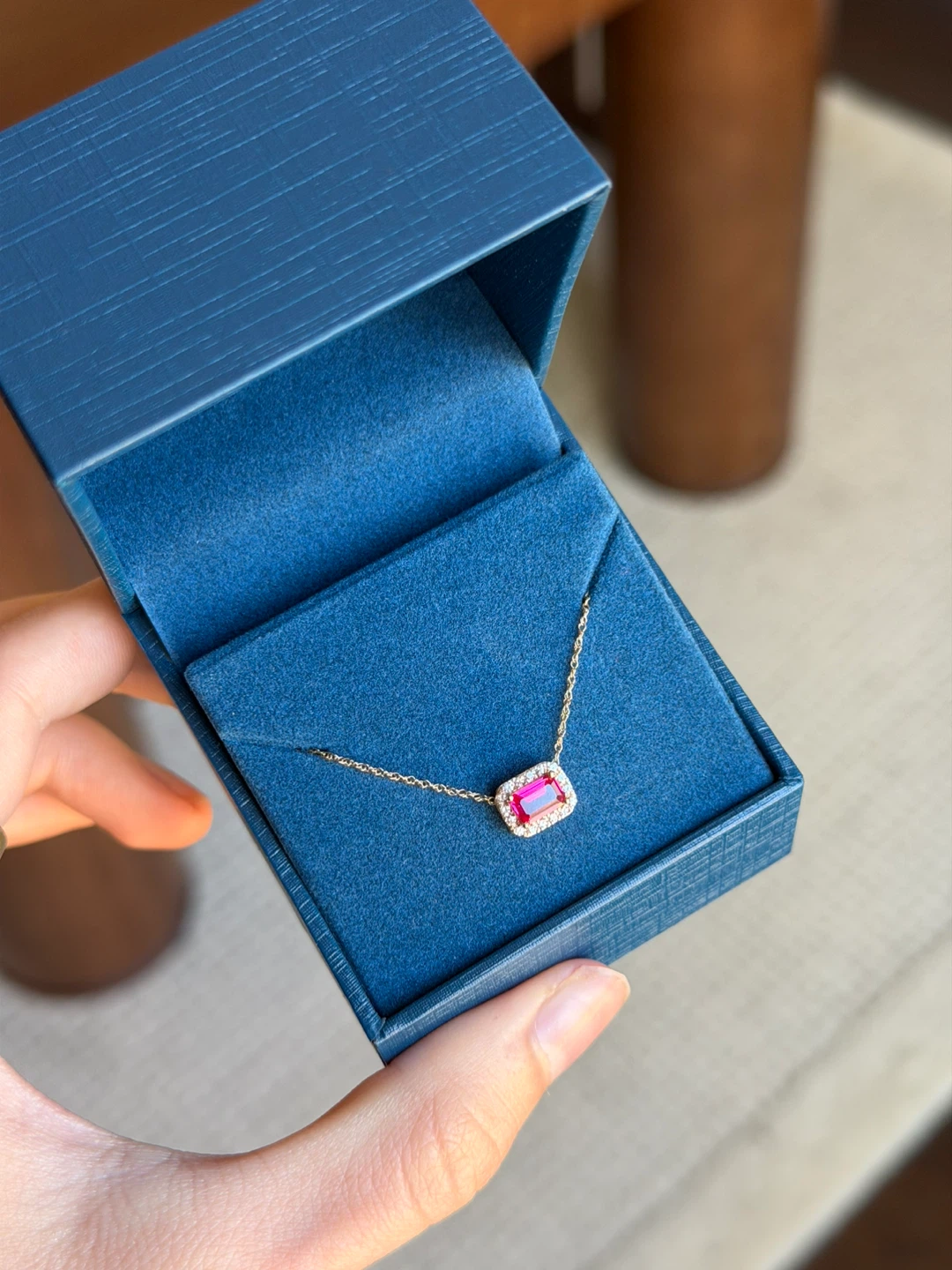 Emerald-Cut Lab-Created Ruby & Diamond Necklace in 10K Gold - photo 5