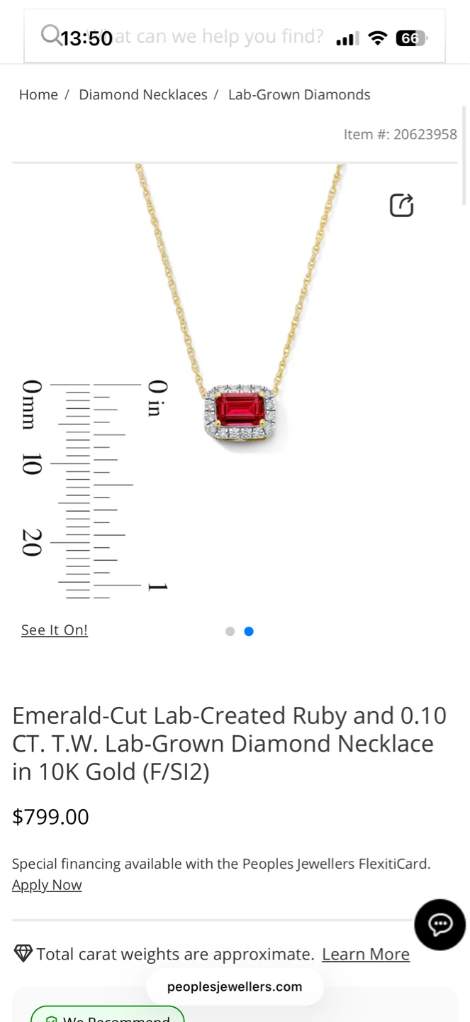 Emerald-Cut Lab-Created Ruby & Diamond Necklace in 10K Gold - photo 2