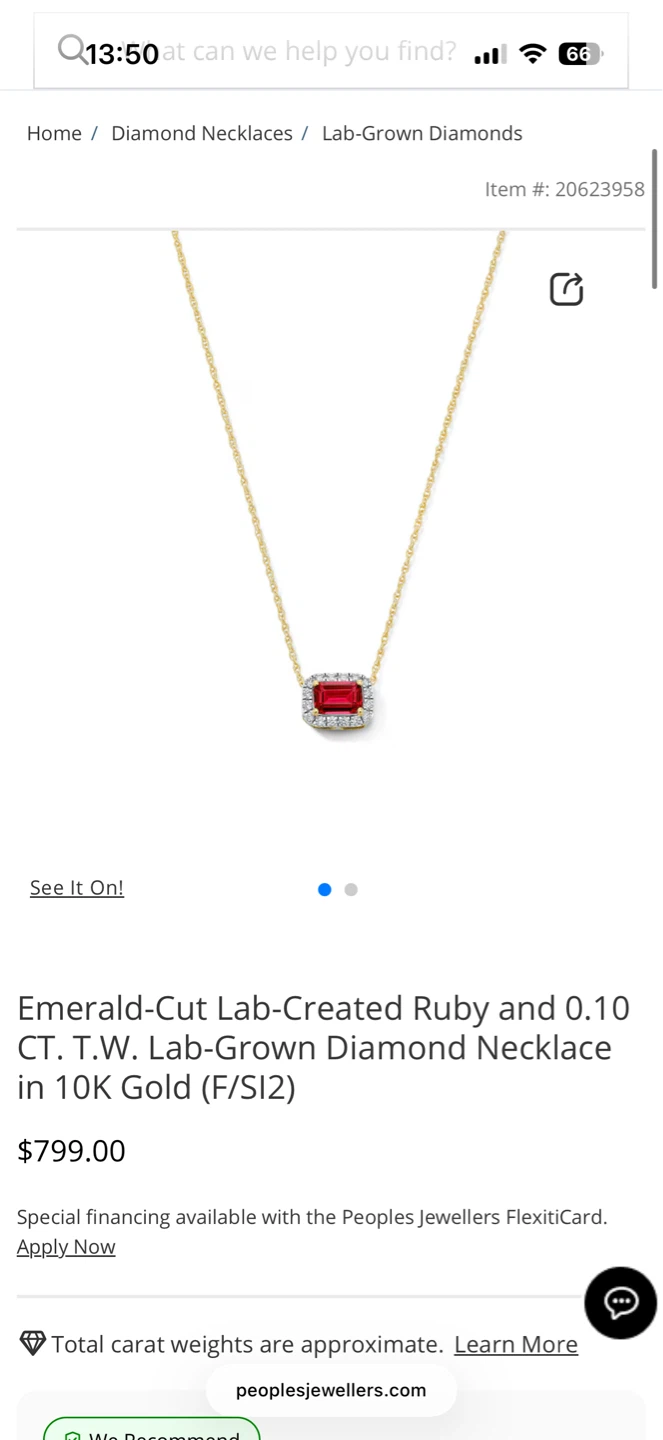 Emerald-Cut Lab-Created Ruby & Diamond Necklace in 10K Gold