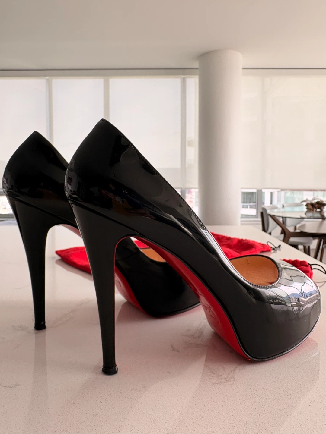 Christian Louboutin Black Patent Peep-Toe Heels Sz41