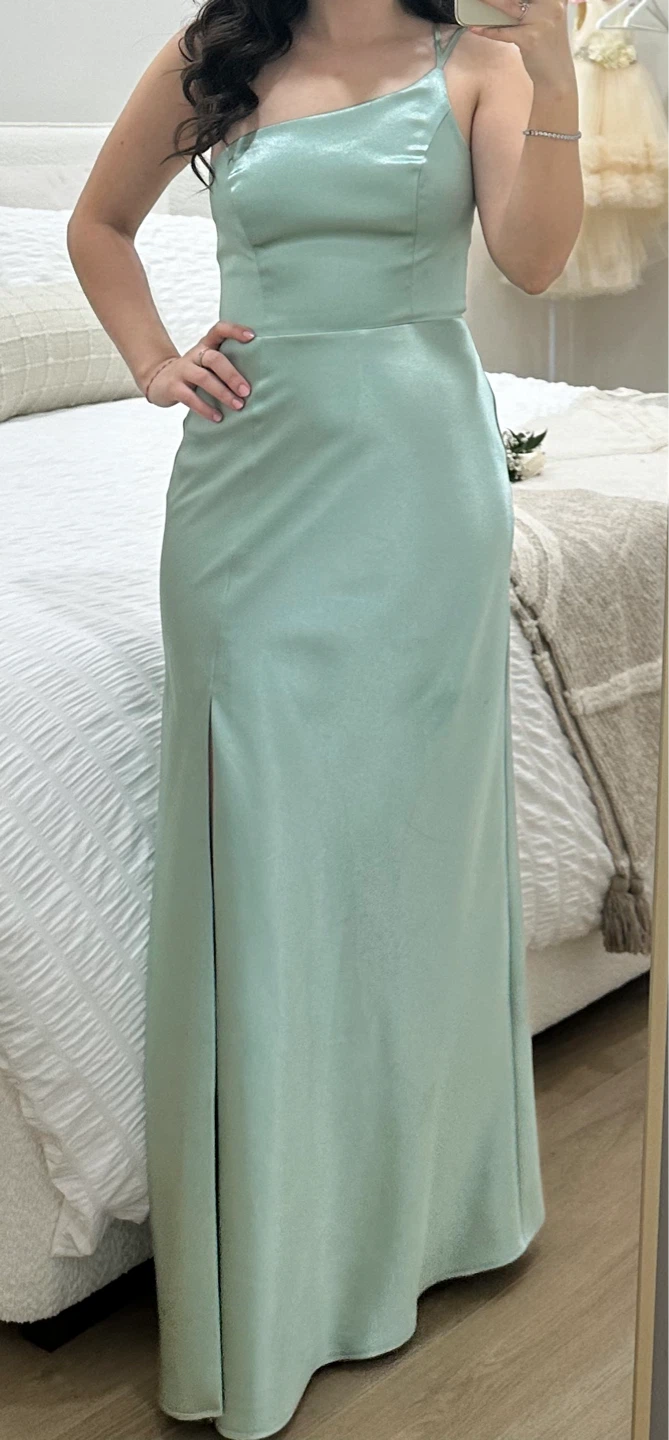 Women's Satin Maxi Dress with Slit - Sage Green - photo 2