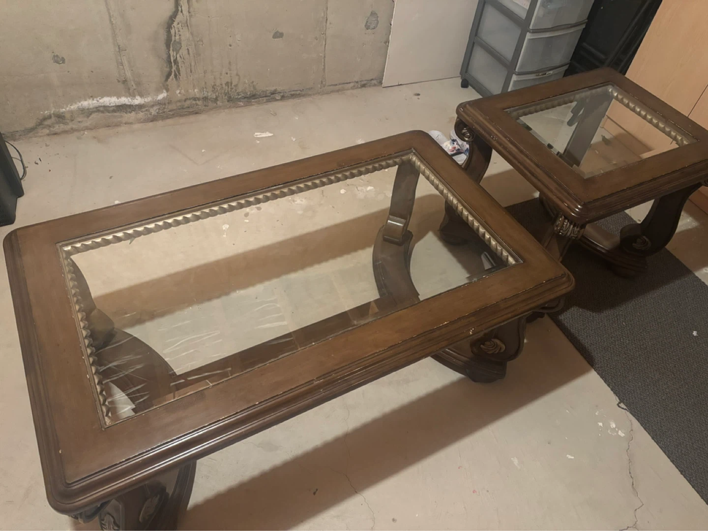 Coffee and End Table Set - Wood with Glass Tops