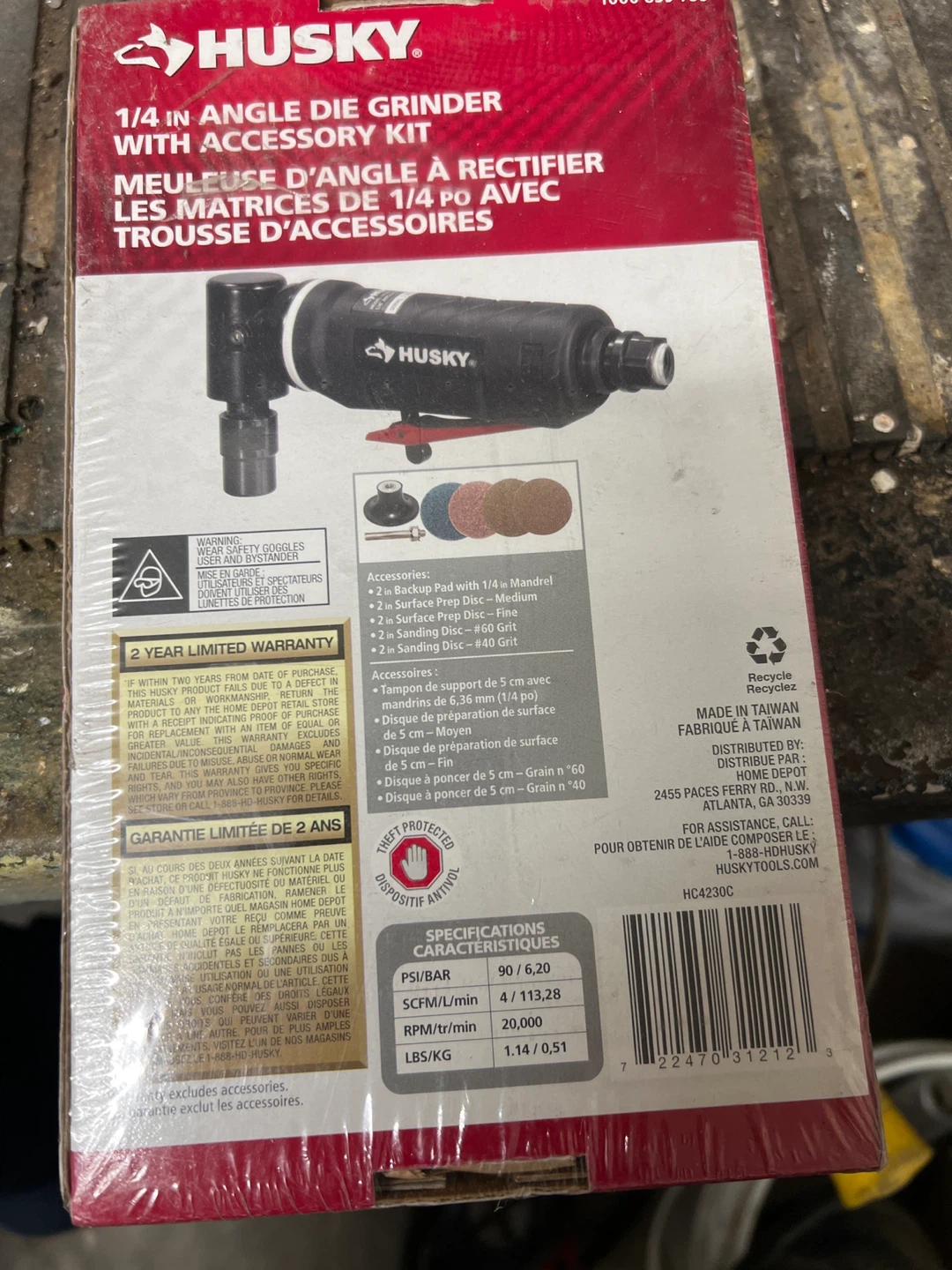 Husky 1/4 in Angle Die Grinder with Accessory Kit