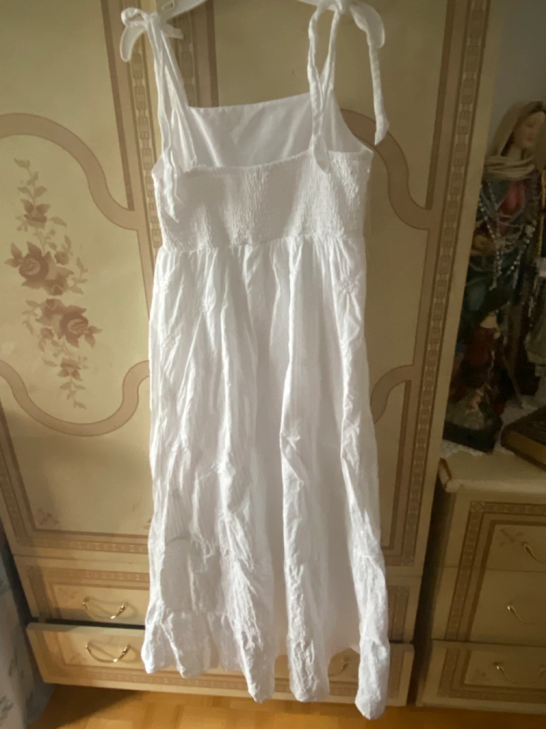 White embroidered midi dress with tie straps🌱 - photo 3