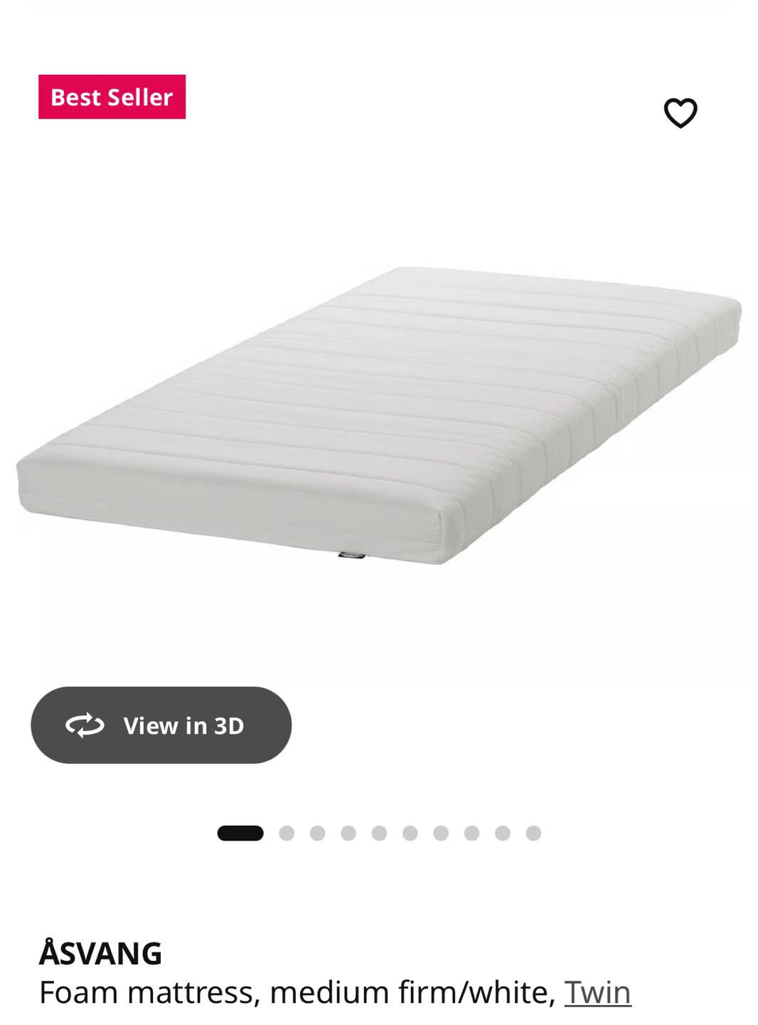IKEA ÅSVANG Foam Mattress - Twin, Medium Firm, White
