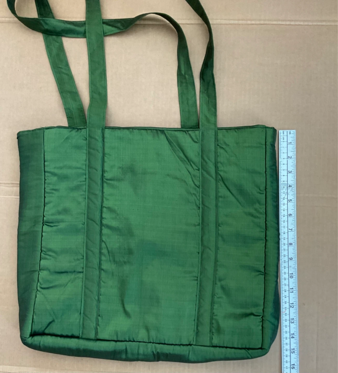 Green Silk Quilted Tote Bag with Front Pocket - photo 4