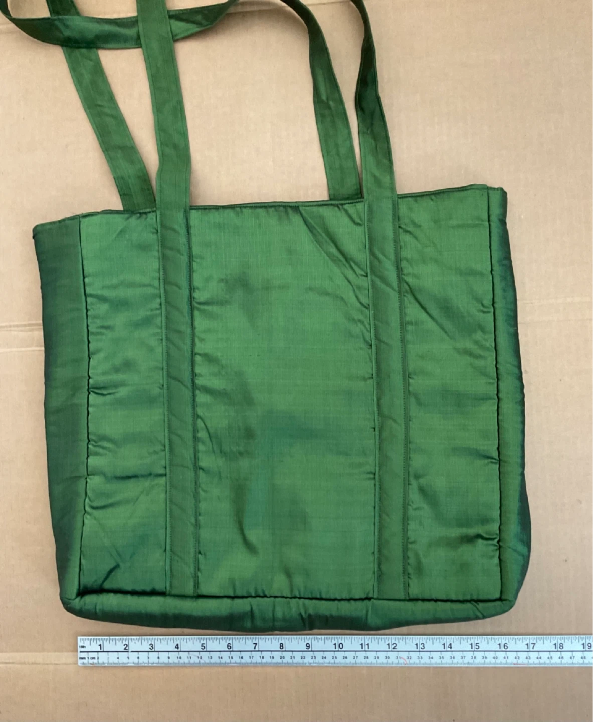 Green Silk Quilted Tote Bag with Front Pocket - photo 3