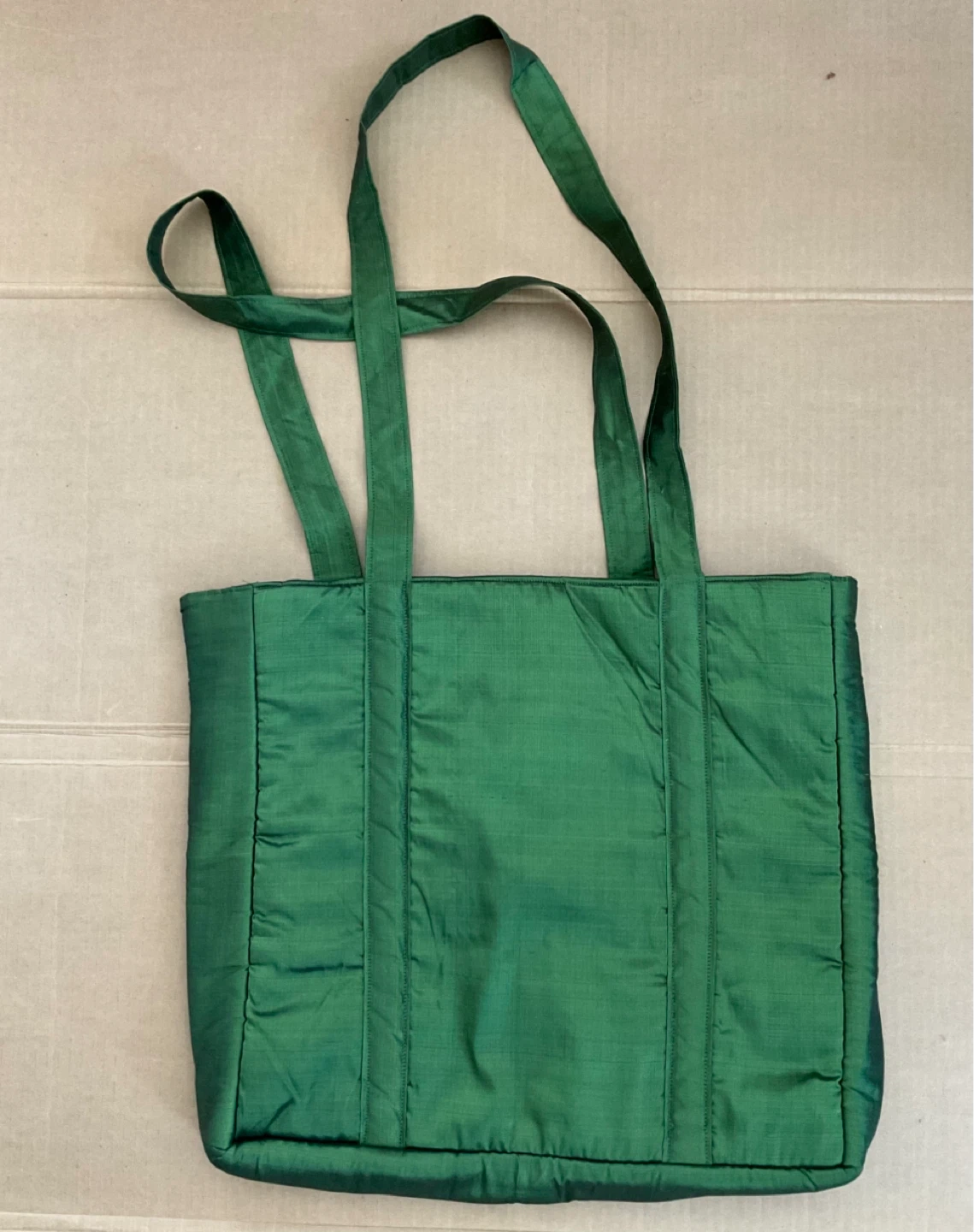 Green Silk Quilted Tote Bag with Front Pocket - photo 2