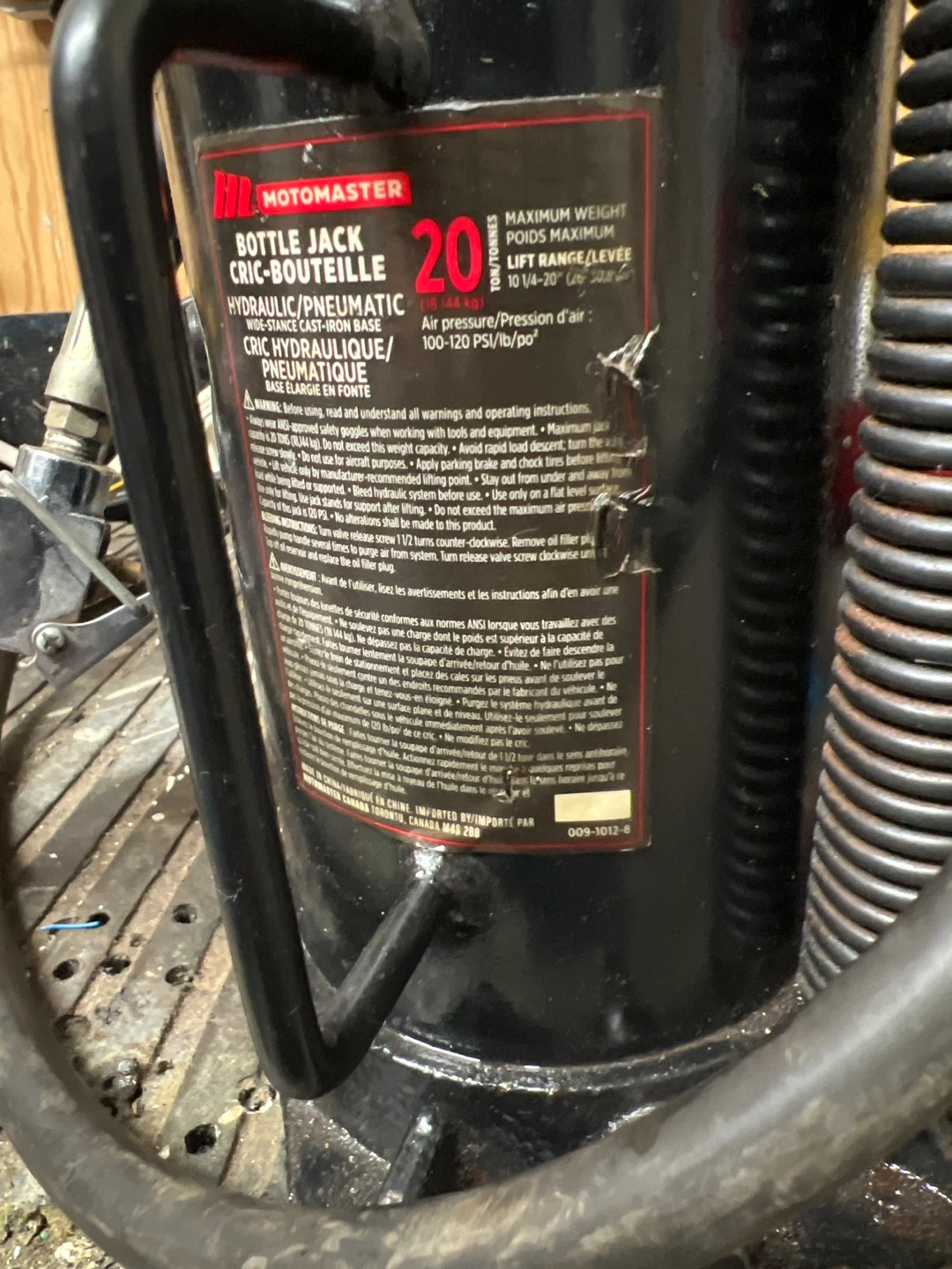 Motomaster Bottle Jack 20 Ton Hydraulic/Pneumatic