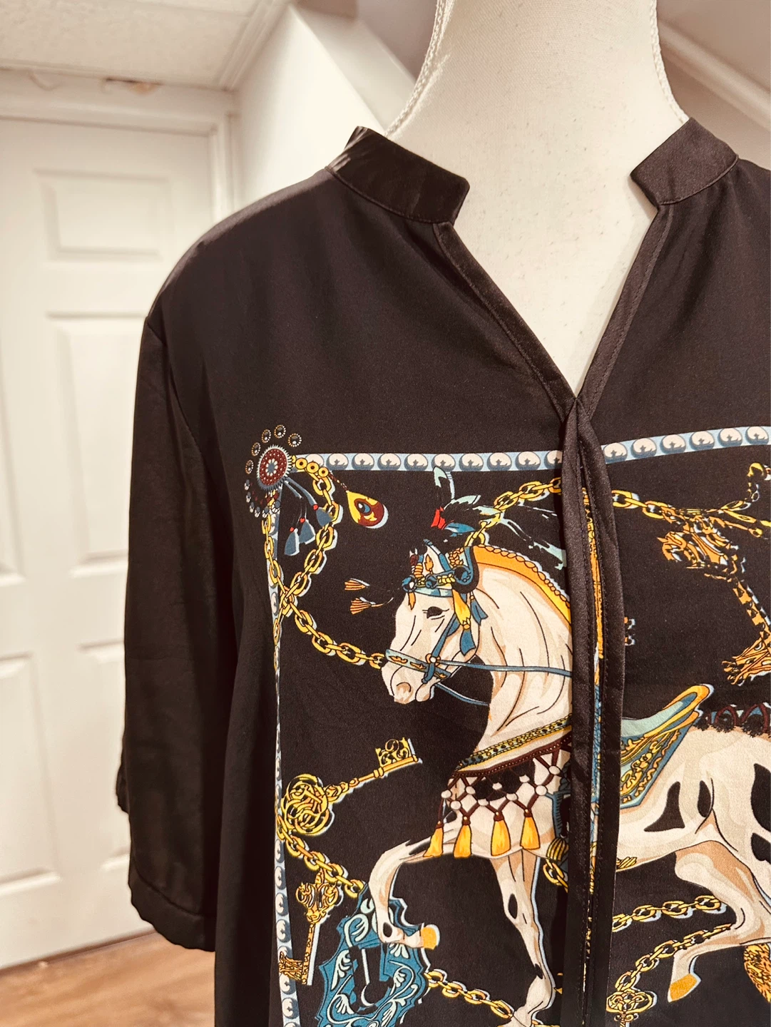 Black Blouse with Horse and Chain Print - photo 2