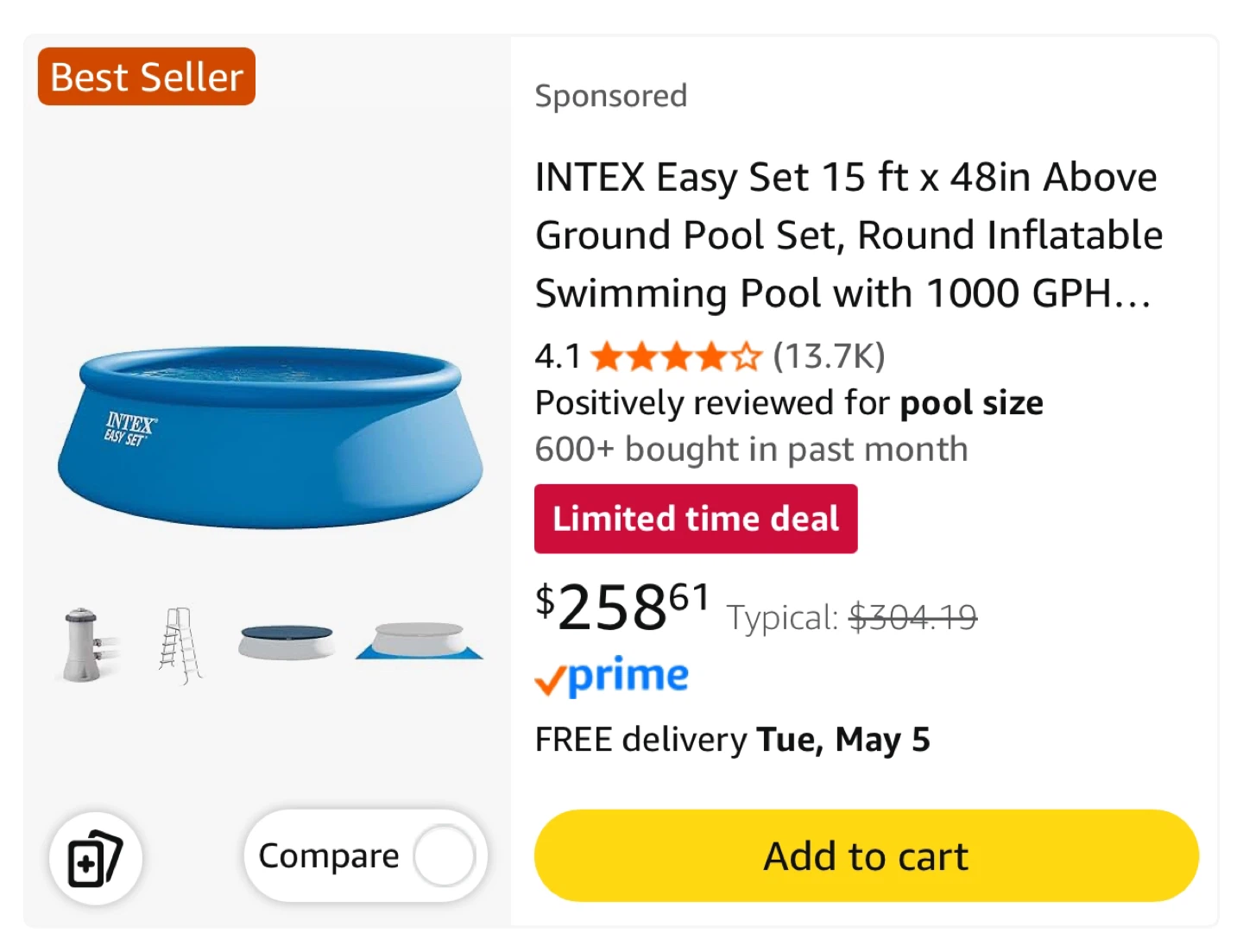 INTEX Easy Set Pool 15 ft x 48 in