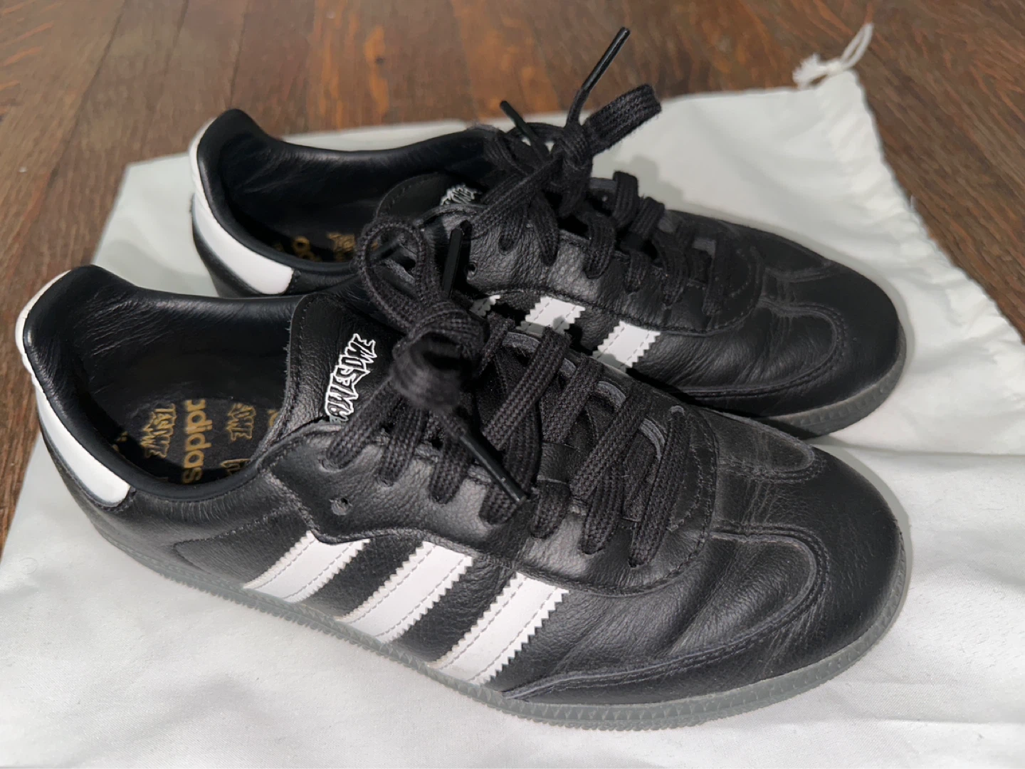 Adidas Samba "Fucking Awesome" Black Leather Sneakers Size 4.5
