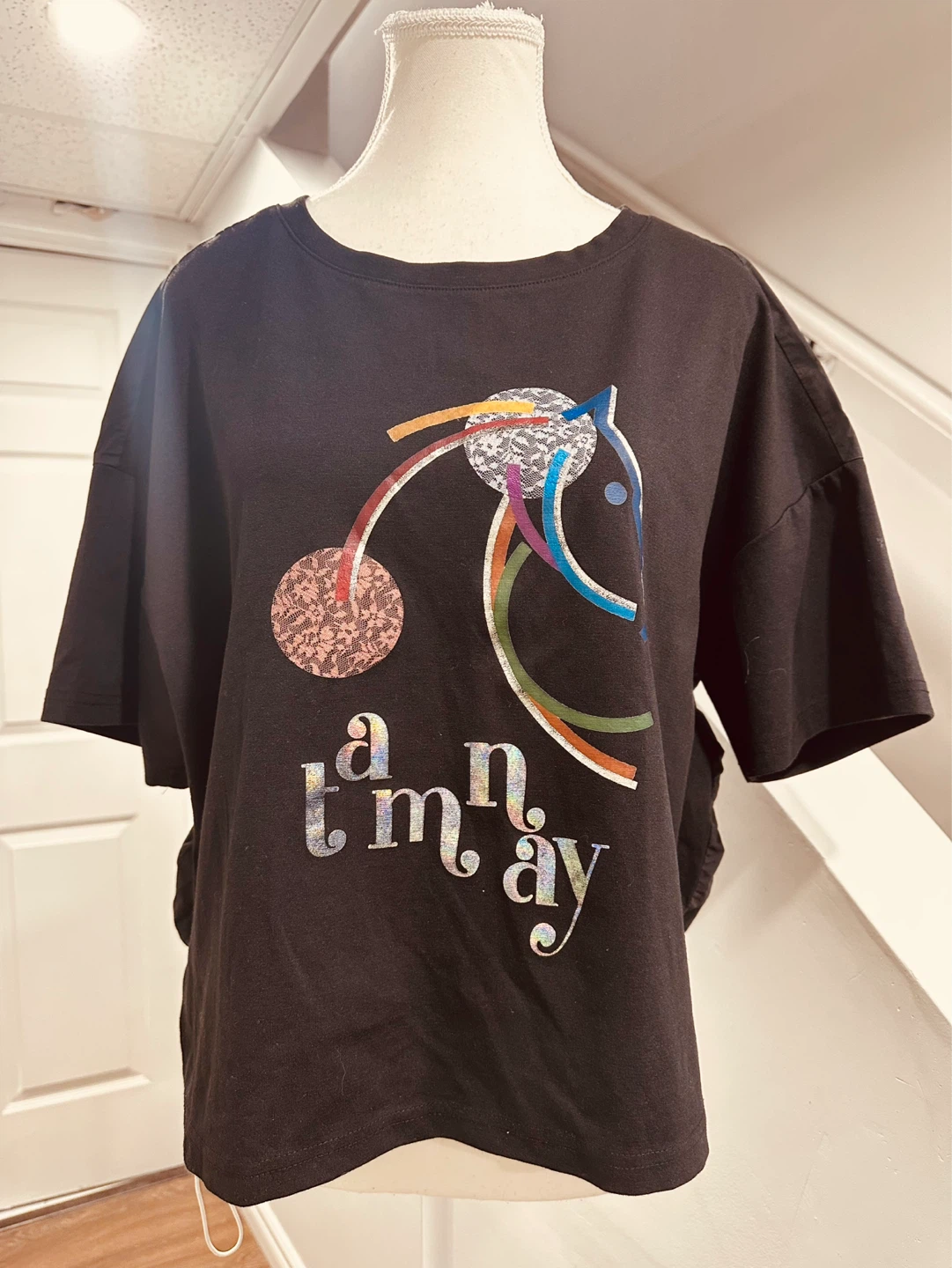 Black T-shirt with graphic print