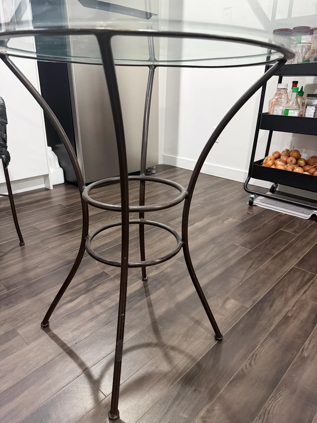 Round Glass Top Dining Table with Metal Base - photo 2