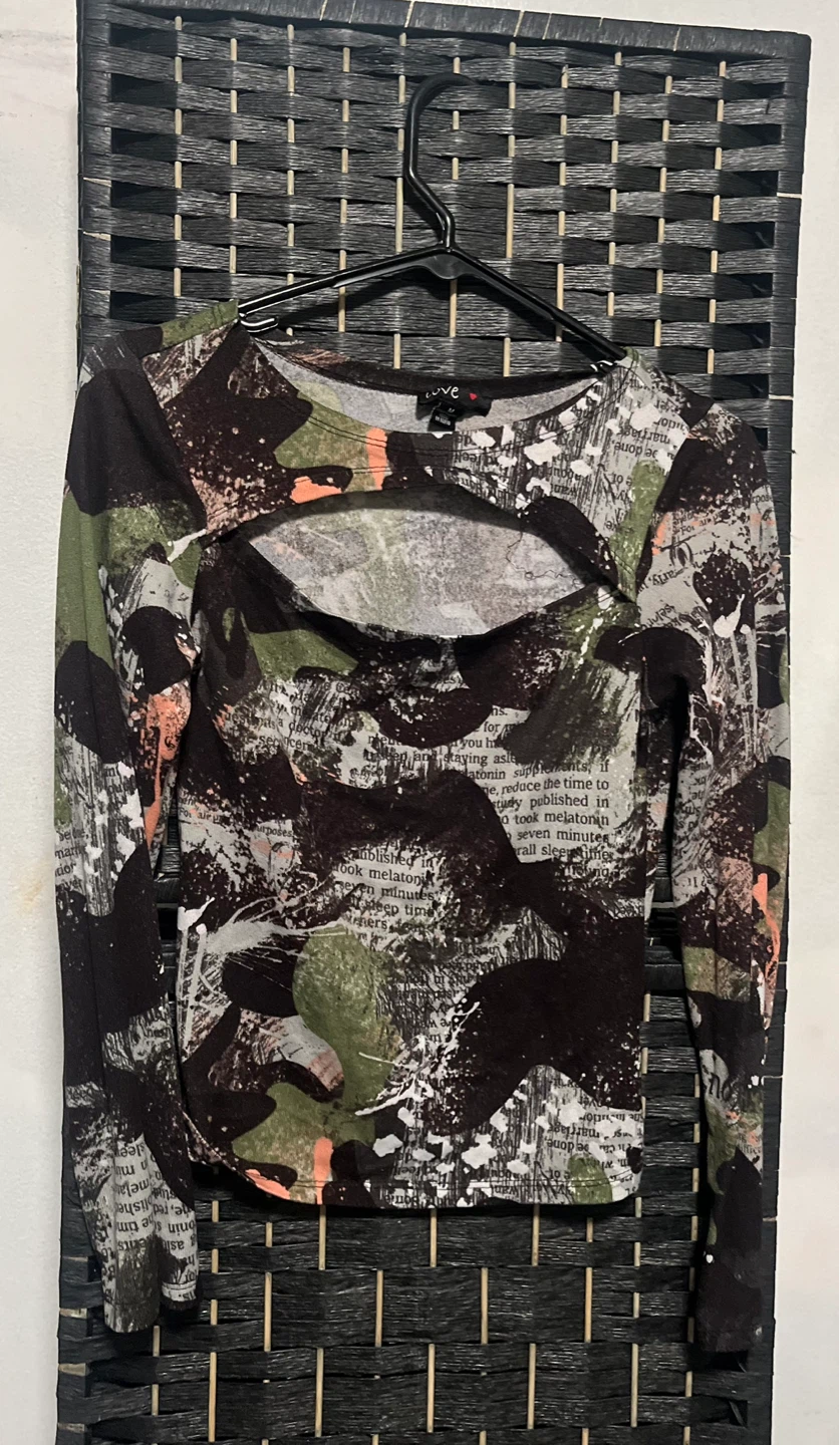 Love long sleeve cutout top with graphic print