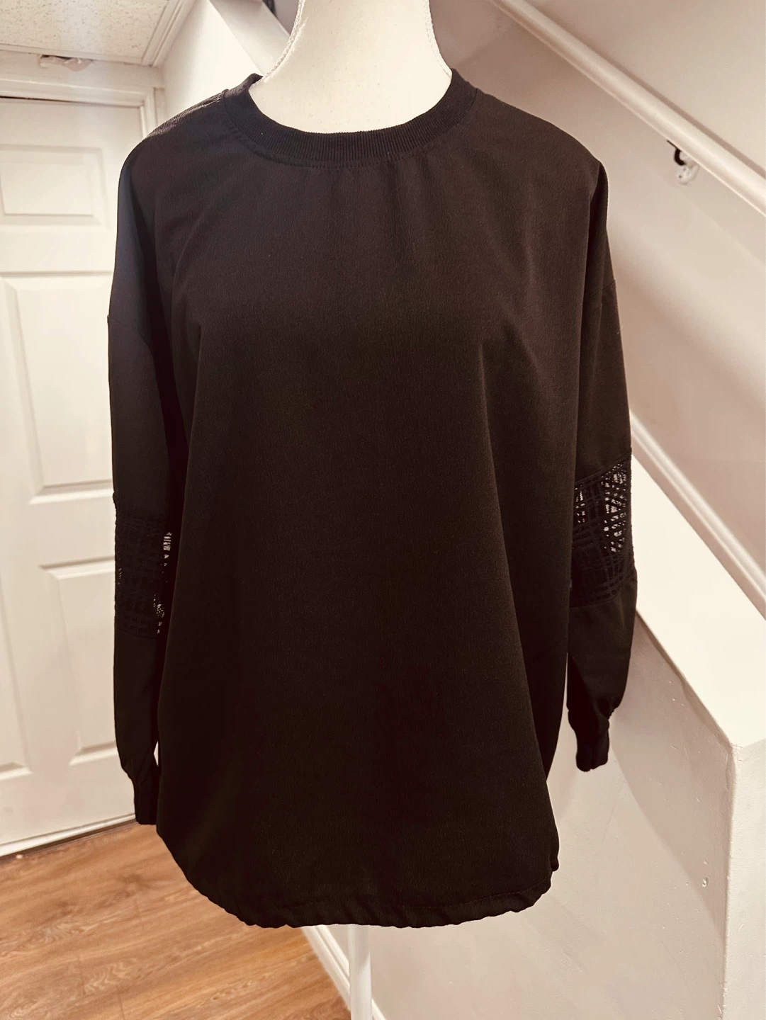 Black Long Sleeve Top with Lace Detail