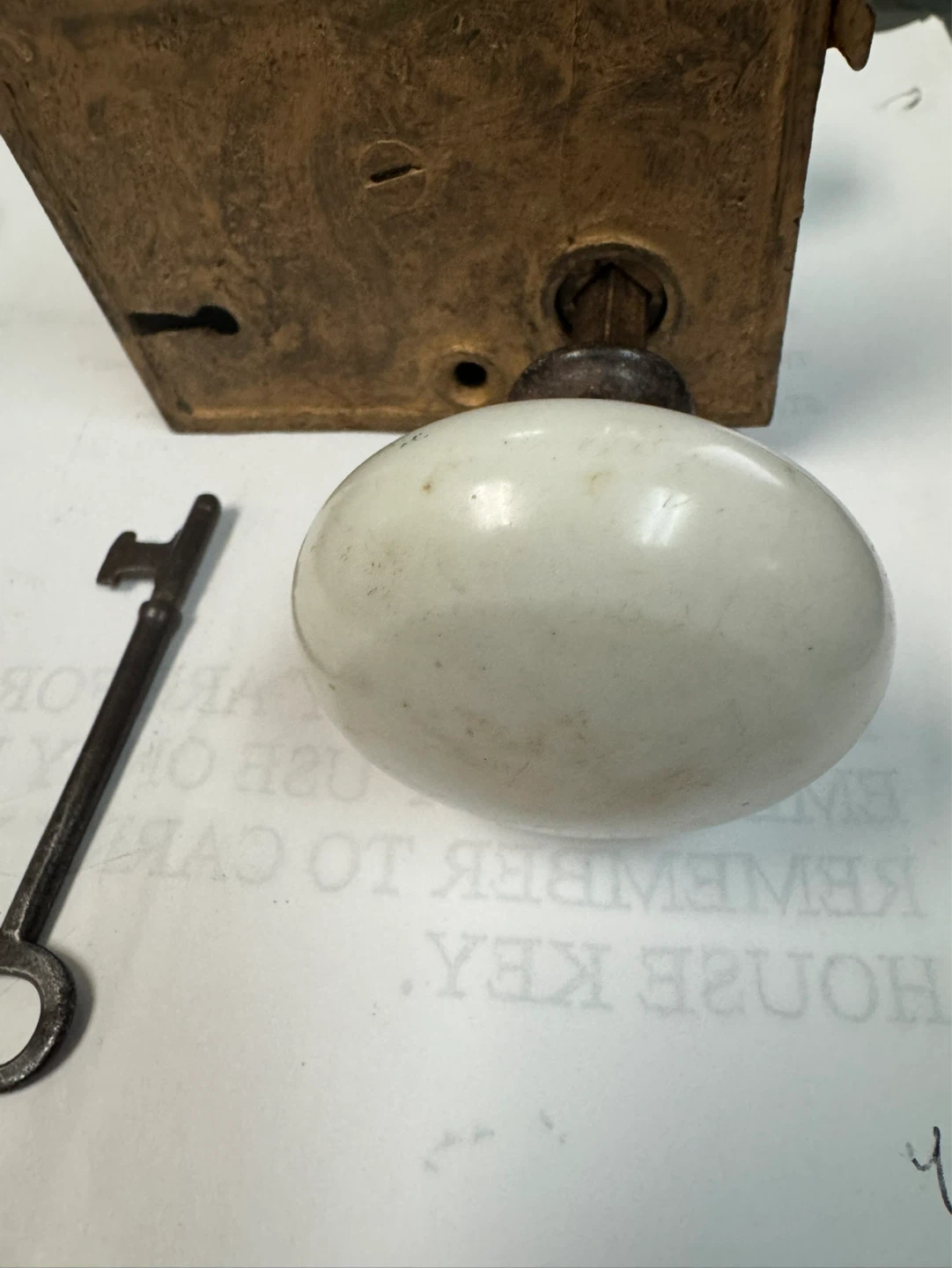 Antique Interior Door Lock Set with Porcelain Knobs and Key - photo 2