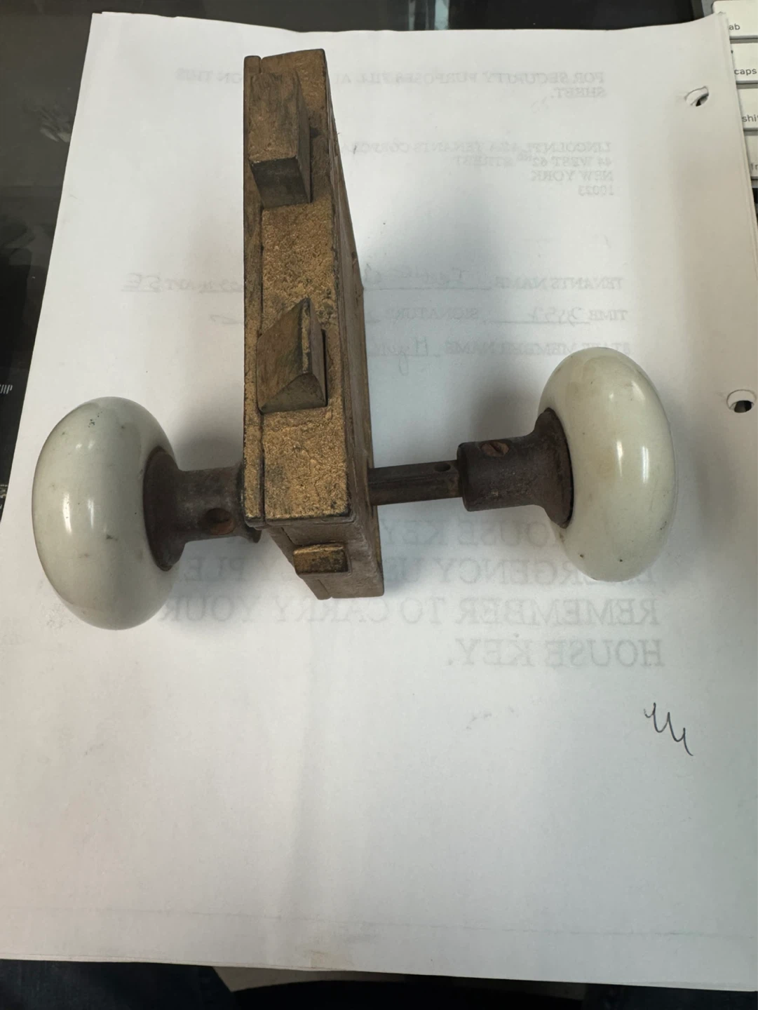 Antique Interior Door Lock Set with Porcelain Knobs and Key