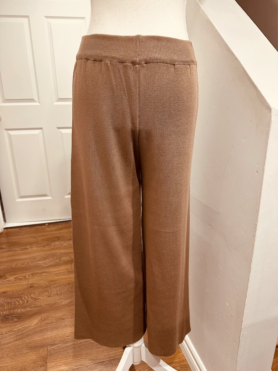 Brown Knit Wide Leg Pants