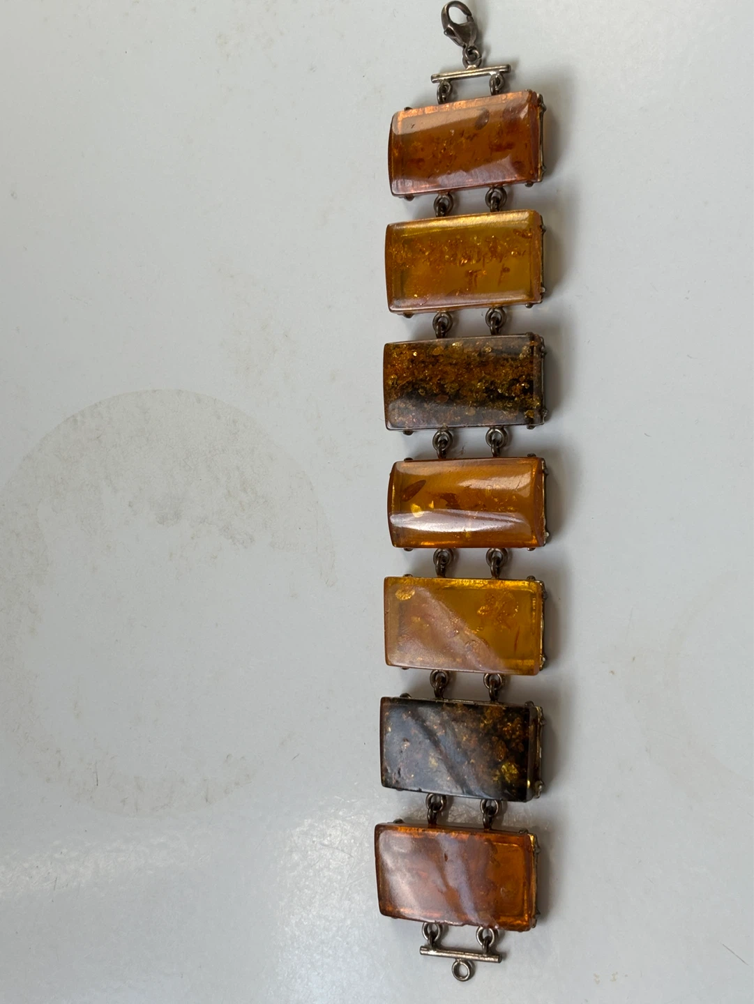 Amber and Black Stone Link Bracelet