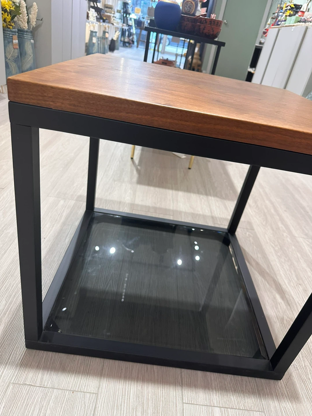 Square End Table - Wood Top & Glass Shelf - photo 2