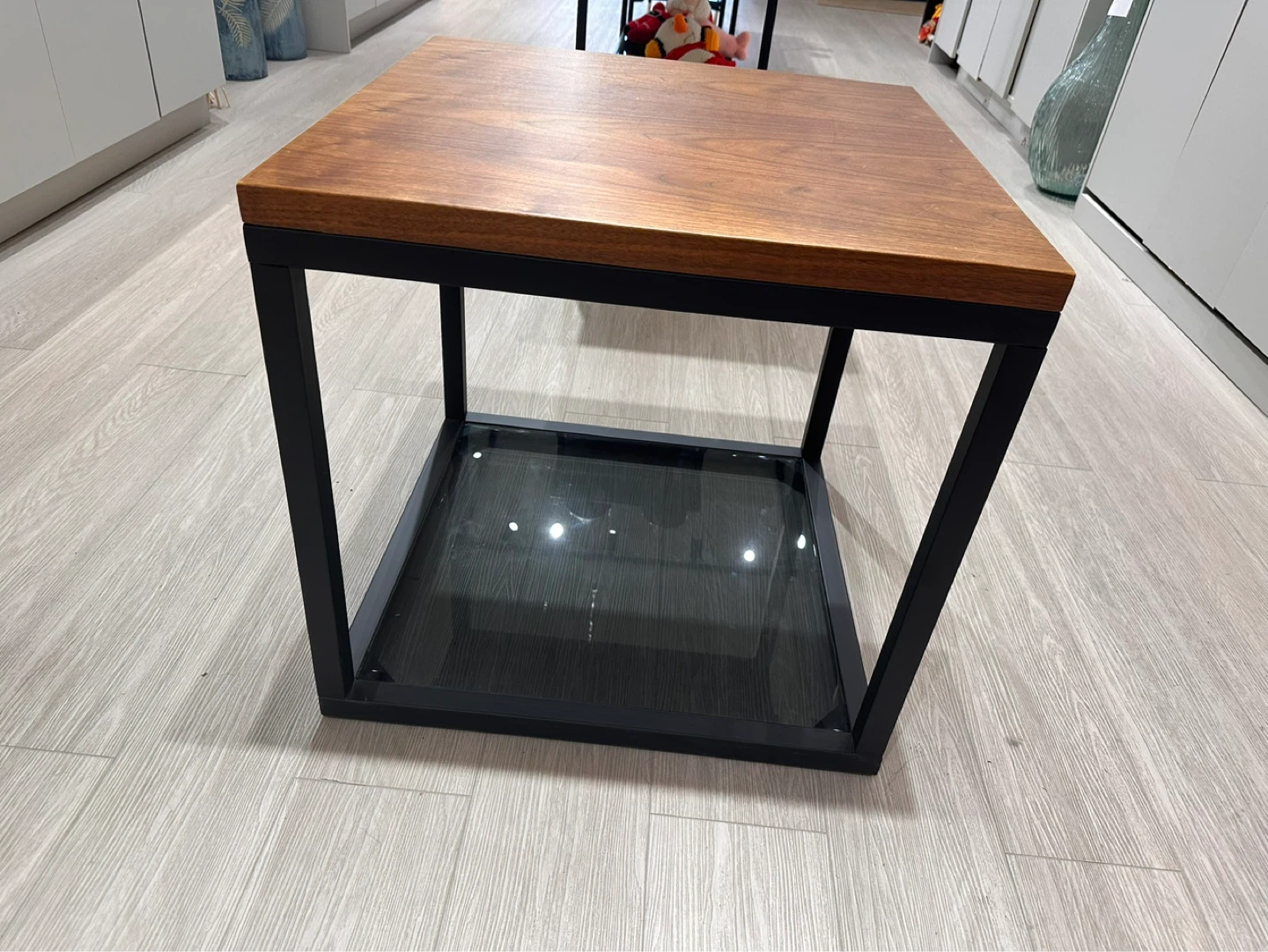 Square End Table - Wood Top & Glass Shelf - photo 3